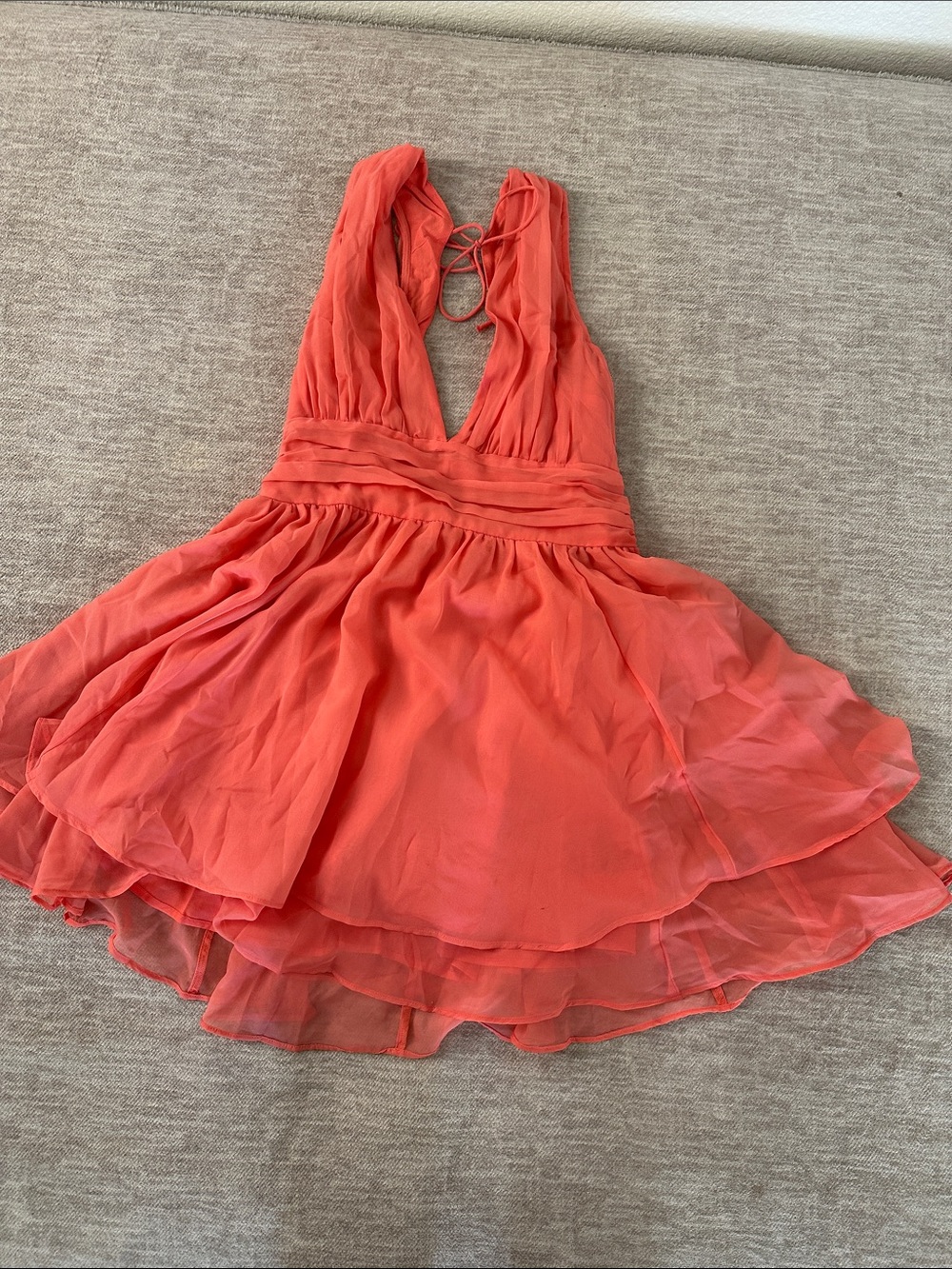 Abercrombie & Fitch Coral Halter Tiered Chiffon Dress